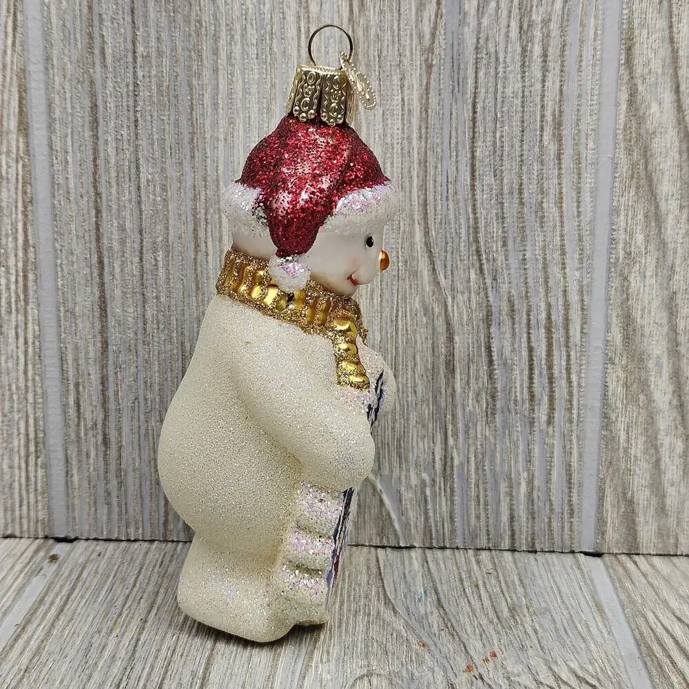 OWC Snowman‎ Glass Ornament Glitter Happy Holidays Christmas Decor Collectible